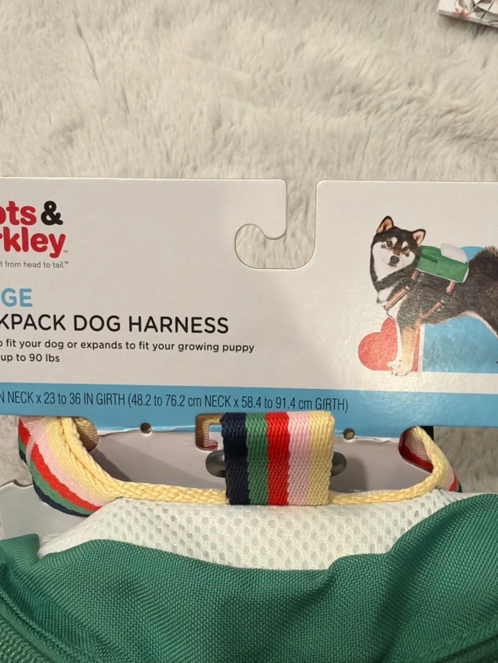 Boots & Barkley Green Dog Backpack Harness with Multicolor Straps